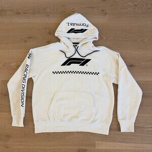 Aeropostale Formula 1 Racing Pullover Hoodie Shadow Car Size M Cream Black